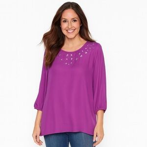 ANTHROPOLOGIE Skies Are Blue Cut out Neckline Purple Blouse Top Size M